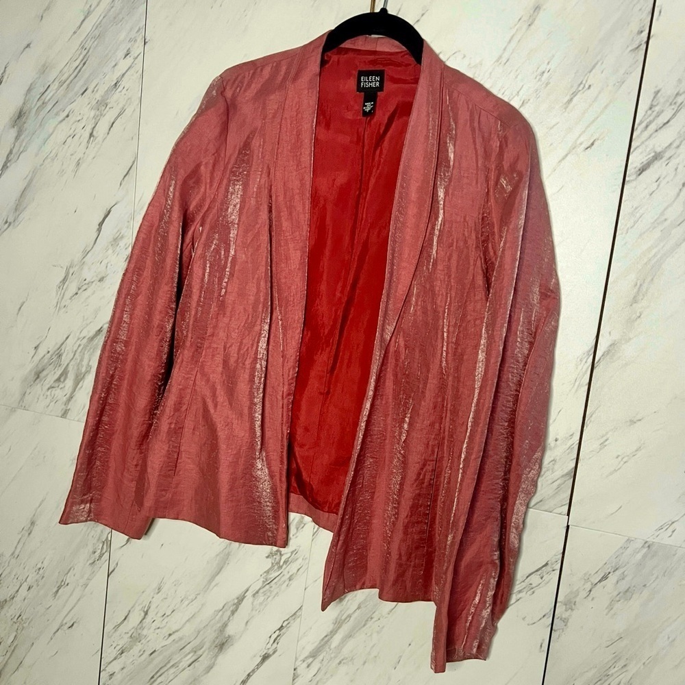 Eileen Fisher Linen Silk Pink Shimmer Open Jacket SZ S